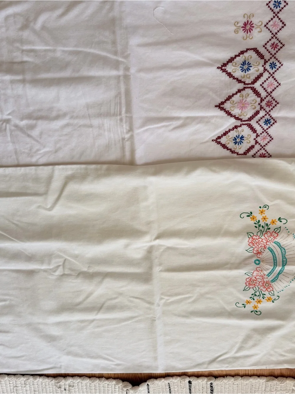 Vintage Embroidered Floral Pillowcases- White-set of 8